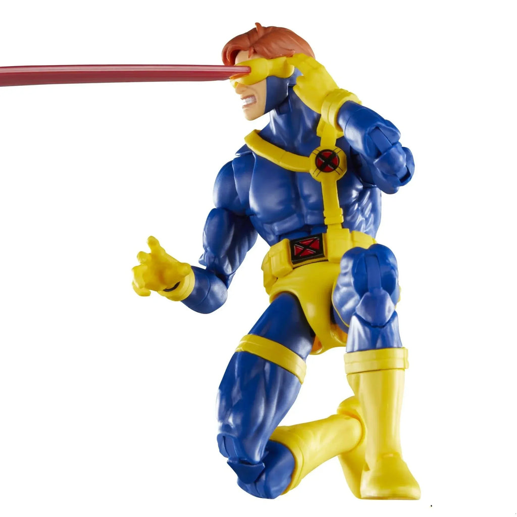 Cyclops action figure in a crouching pose with an optic blast effect