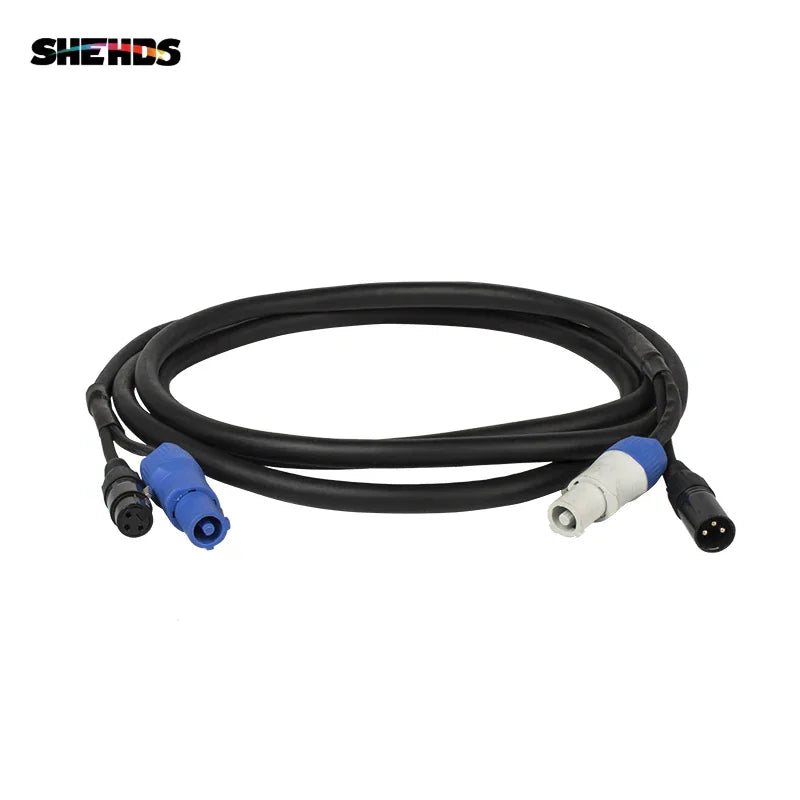 Black power and signal cable for stage lights, full view