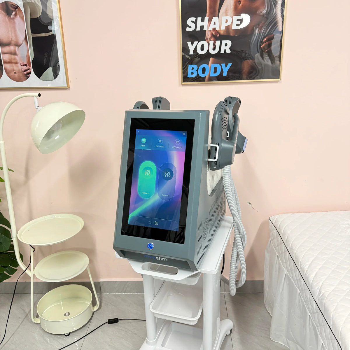 Professional body contouring device with touch screen in a treatment room