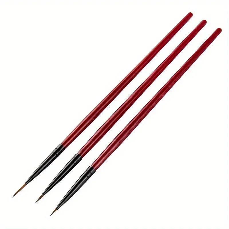 Three thin nail art liner brushes with red handles