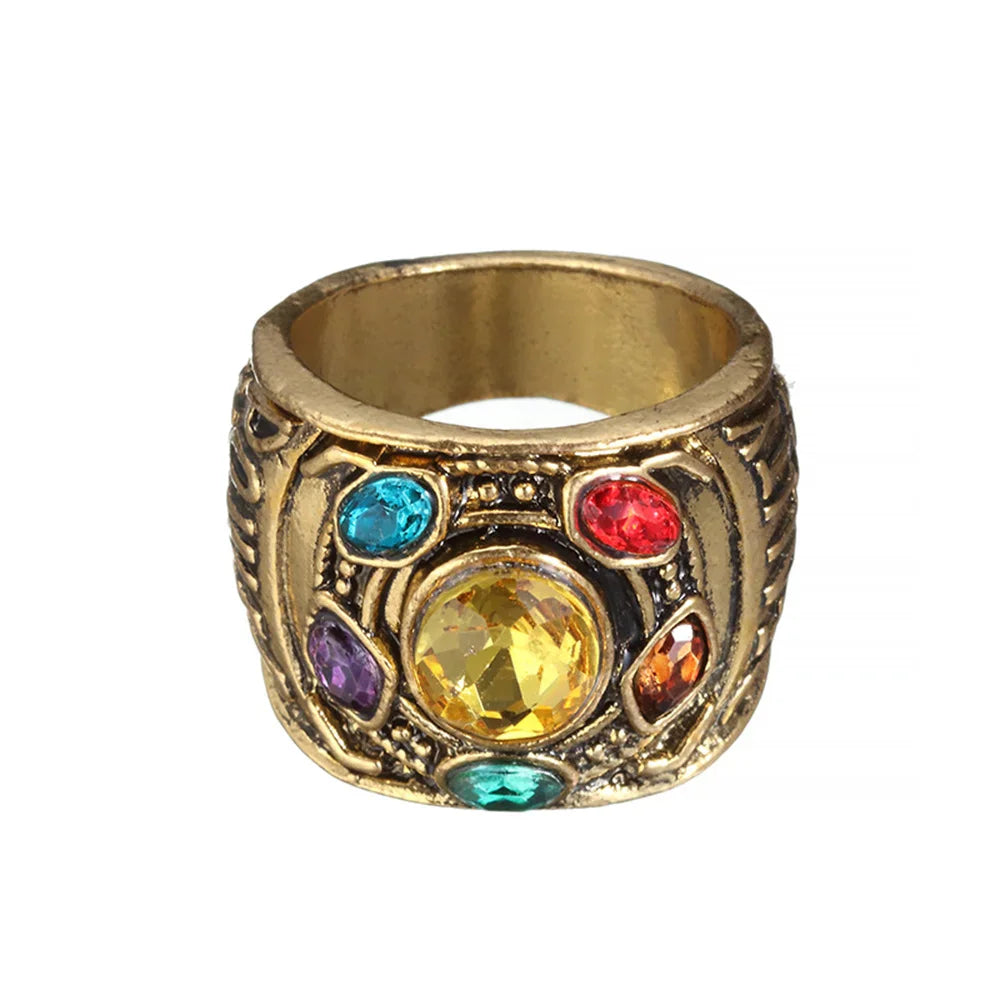 Antique gold finish ring with embedded multi-colored faux jewels