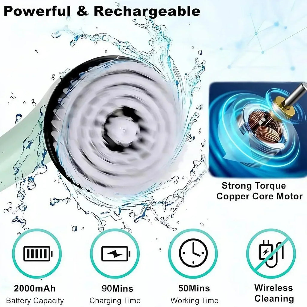 Technical features of the electric spin scrubber including battery life and motor power