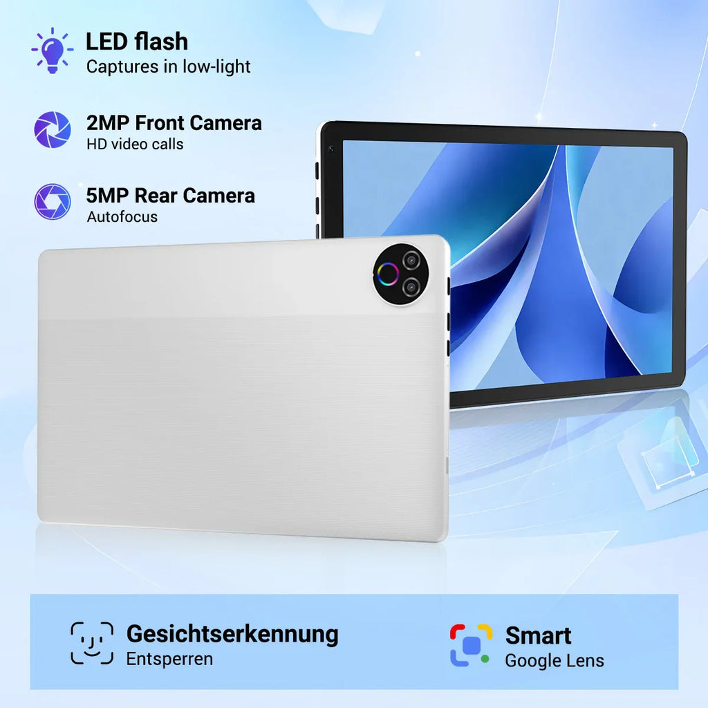 Moderness KB1004 10.1-inch tablet with IPS display available in black or white.