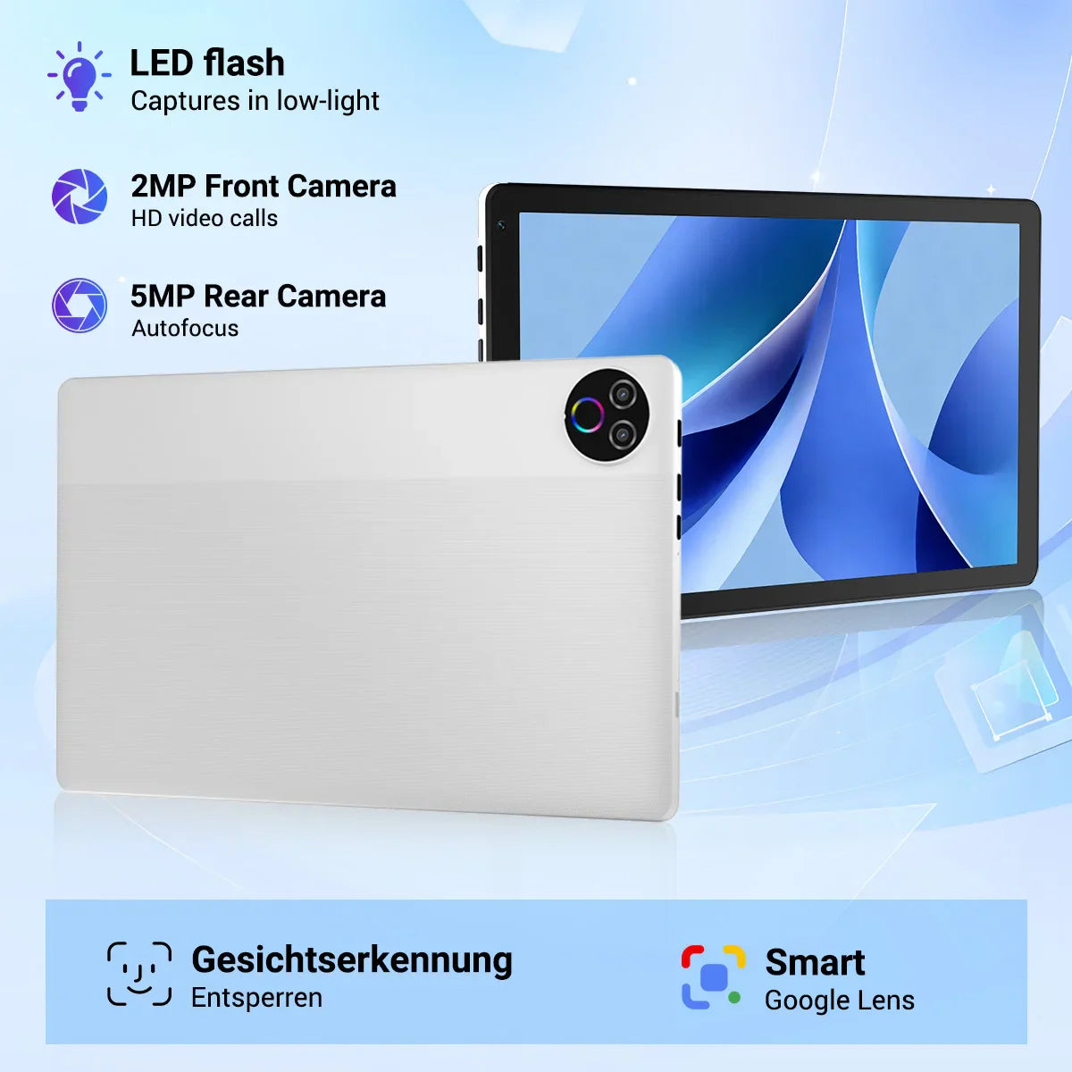 Moderness KB1004 10.1-inch tablet with IPS display available in black or white.