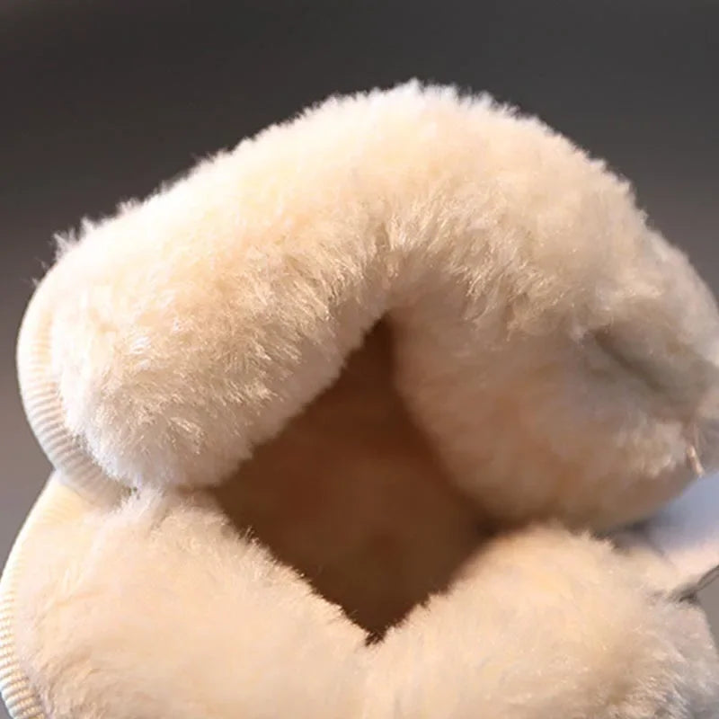 Close-up of the soft plush fleece interior lining of a winter boot