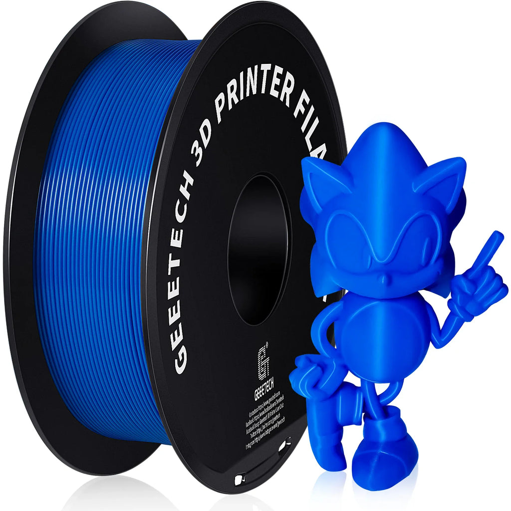 Blue PETG 3D printer filament spool with a blue cartoon character model