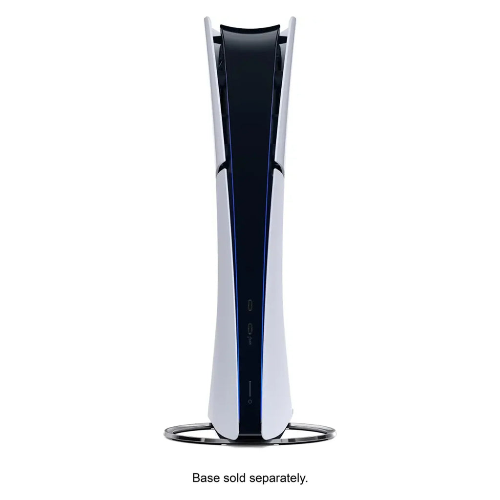 White and black digital game console standing upright