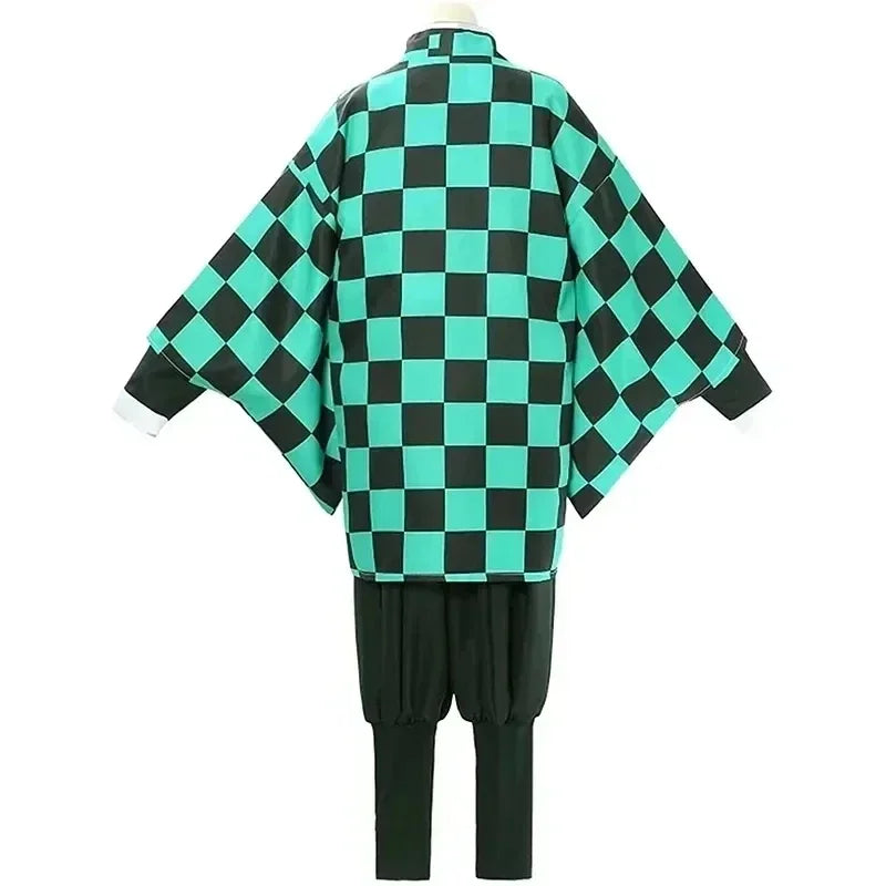 Green and black checkered cosplay kimono haori robe