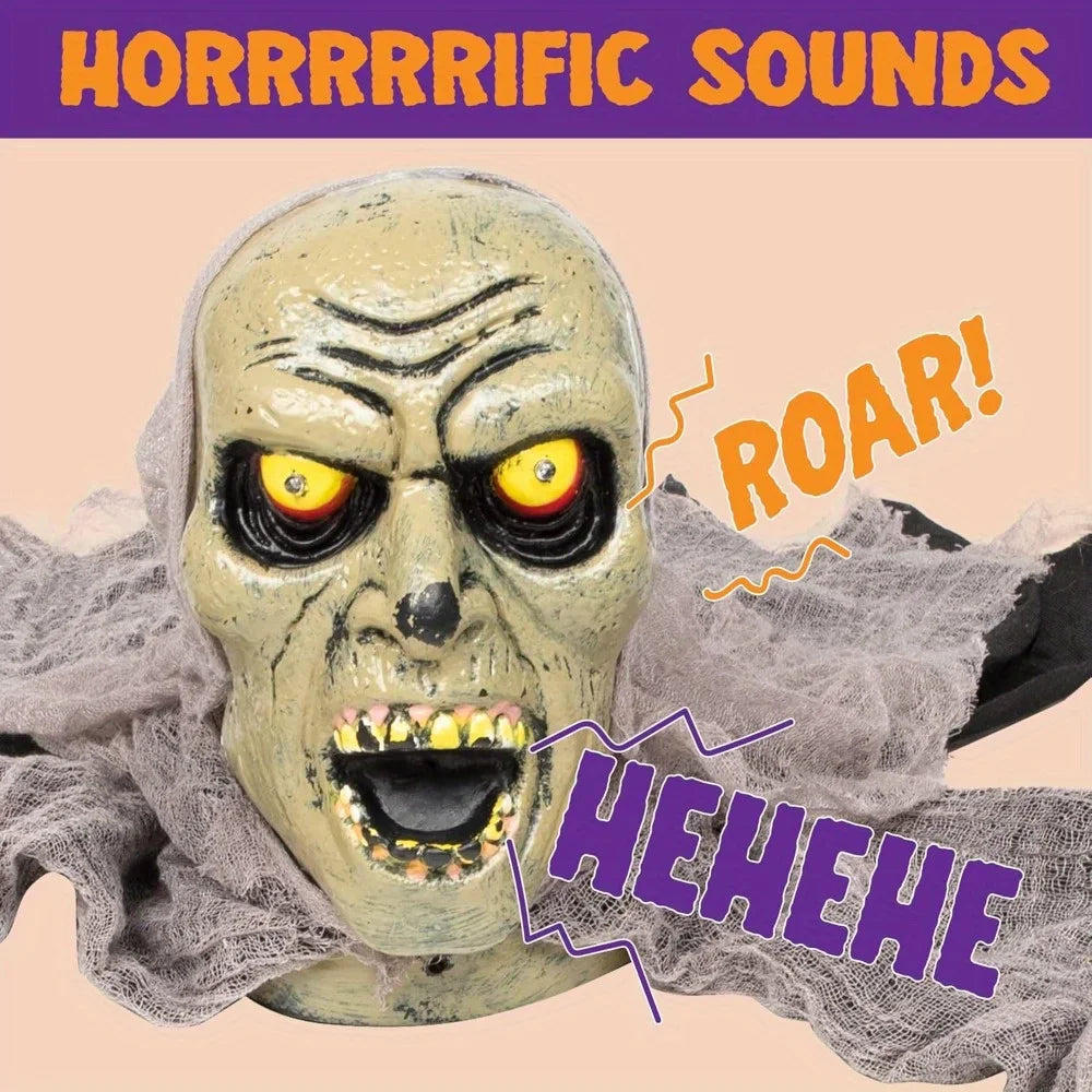 Halloween groundbreaker zombie with glowing eyes and descriptive text about sound effects.