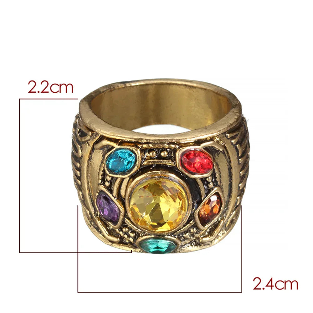 Antique gold Thanos power ring with crystal inlays and 20mm wide band – Antique Gold