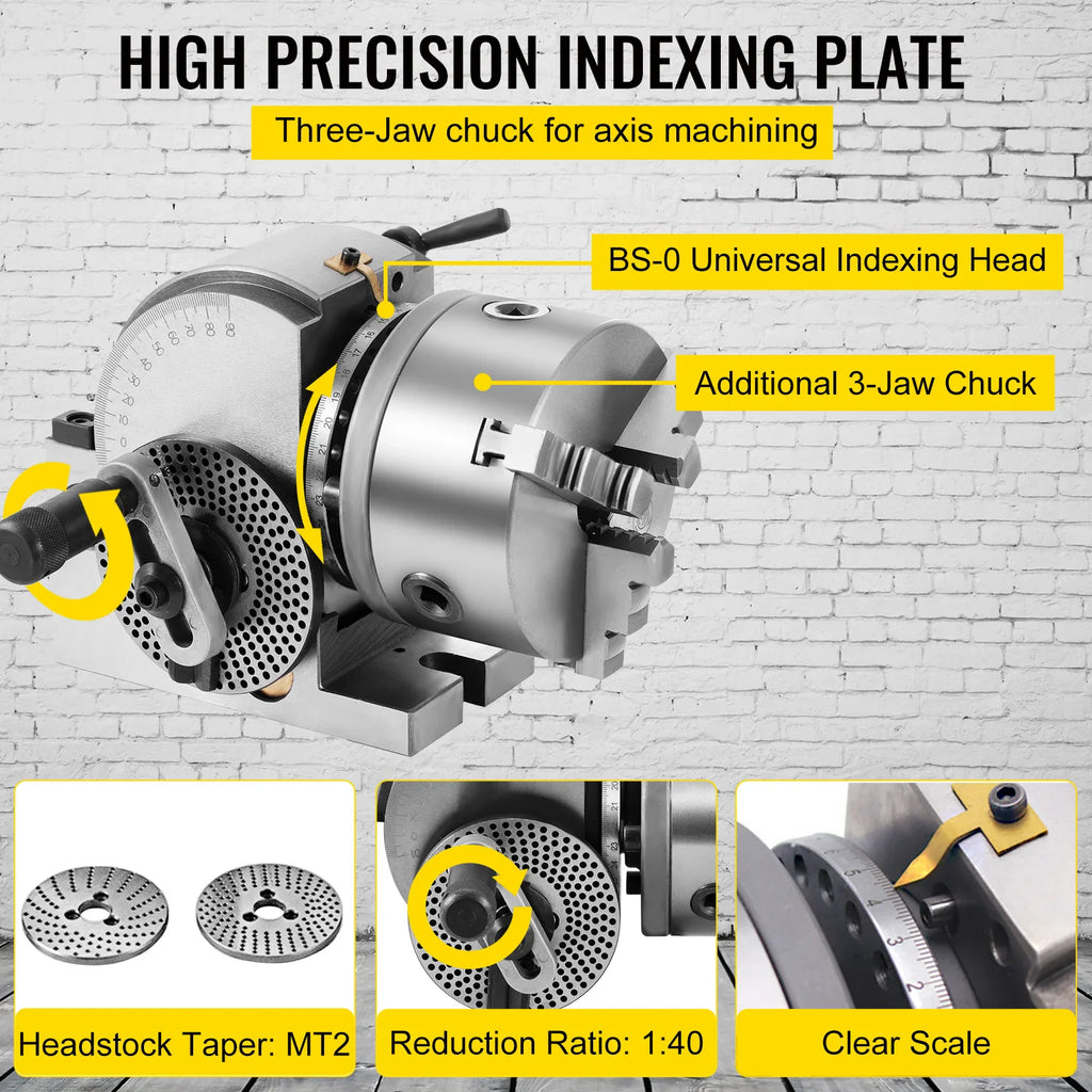 High precision dividing head with indexing plate and technical specifications