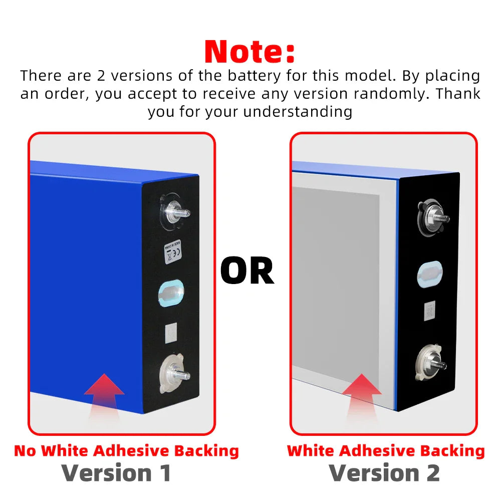 Comparison of two battery versions showing with and without white adhesive backing