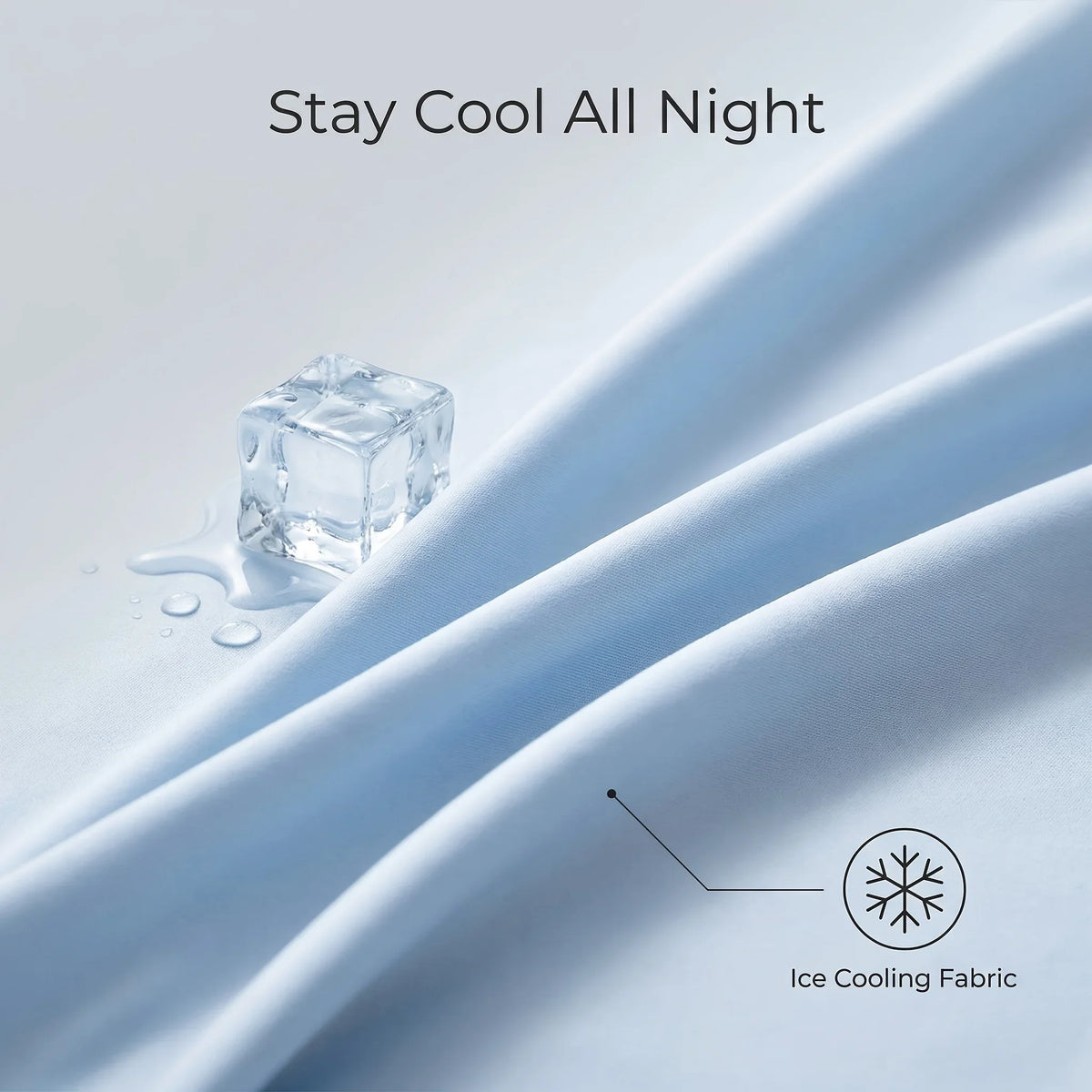Light blue cooling fabric with an ice cube and ice cooling icon