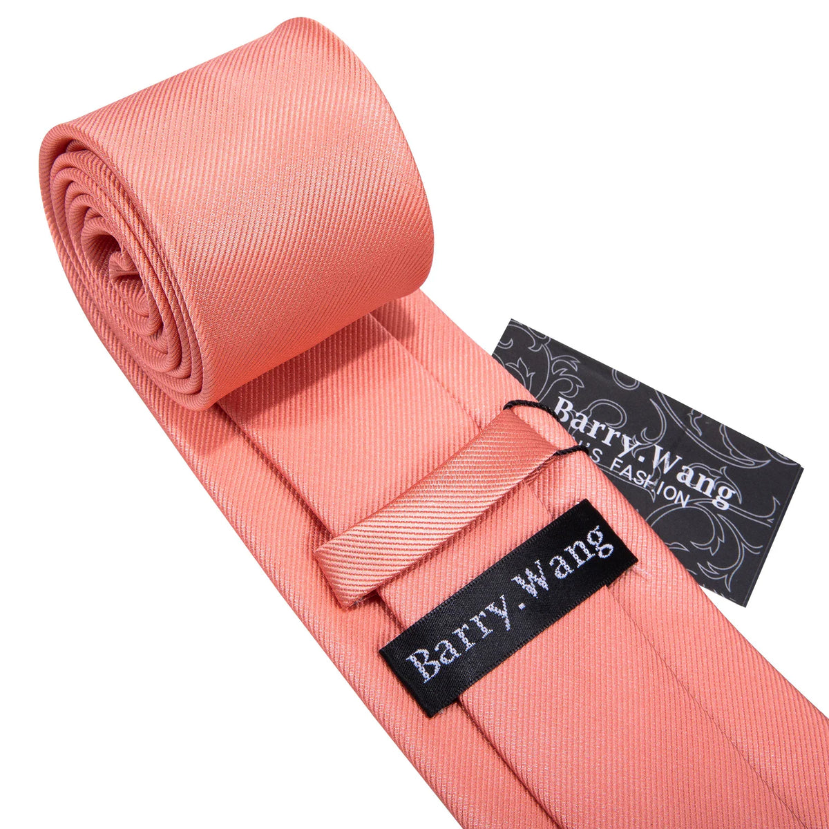 Coral pink silk necktie with brand tag