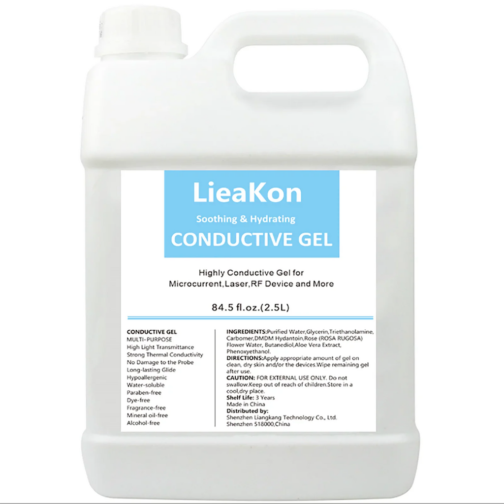2.5 liter container of clear conductive beauty gel for microcurrent, laser, and RF devices