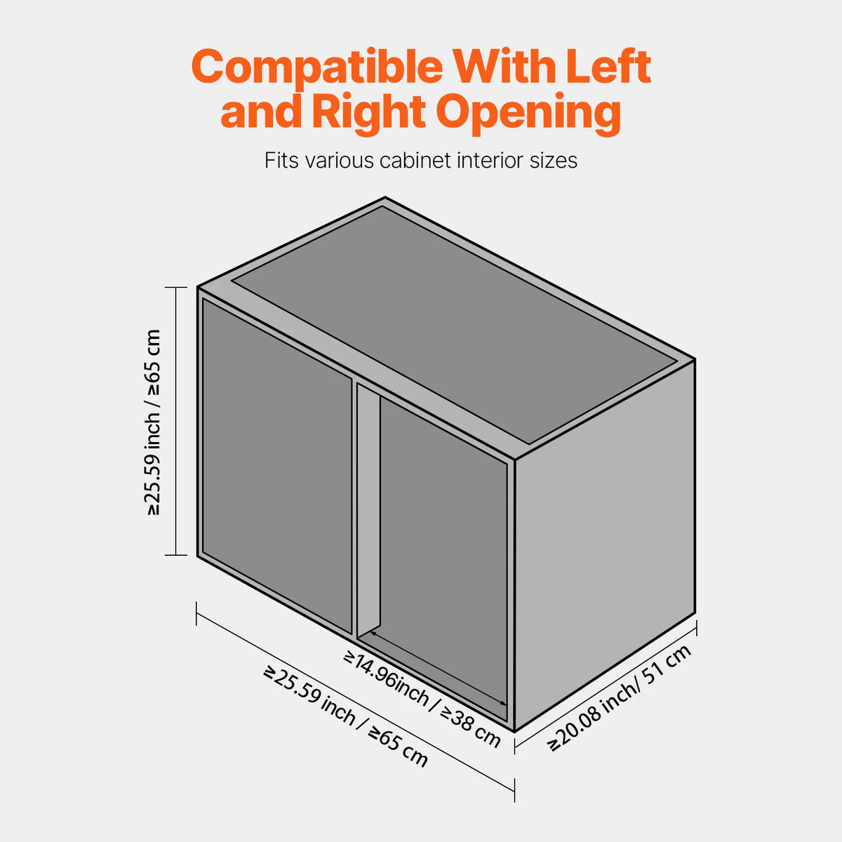 Diagram showing installation dimensions for a kitchen blind corner cabinet pull-out organizer