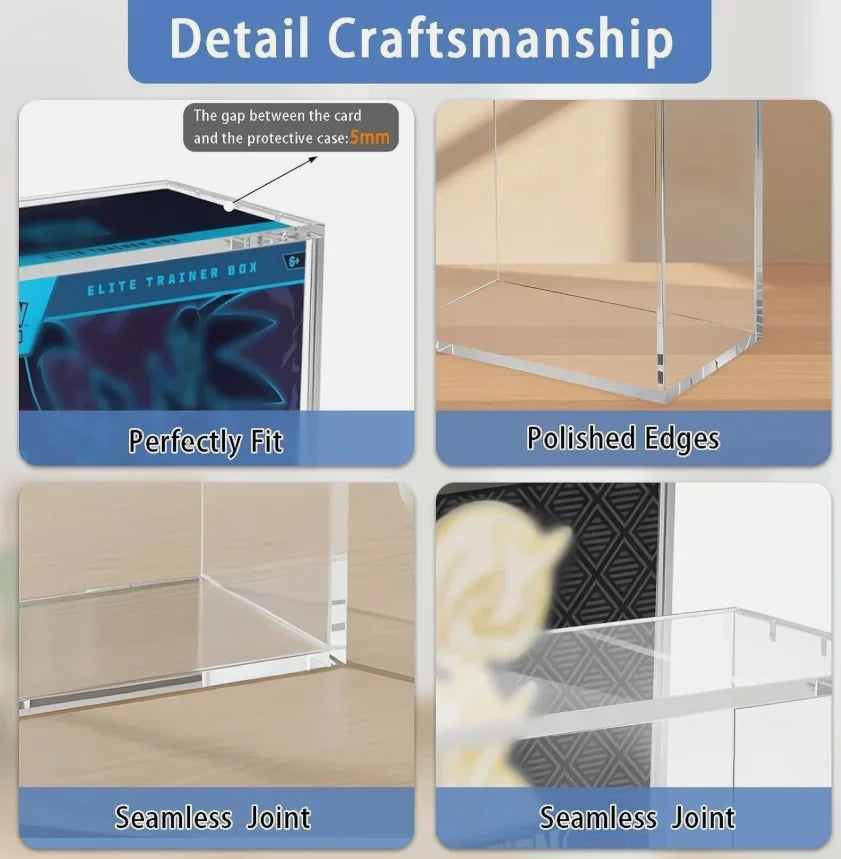 Close-up details of acrylic display case showing craftsmanship and magnetic seams