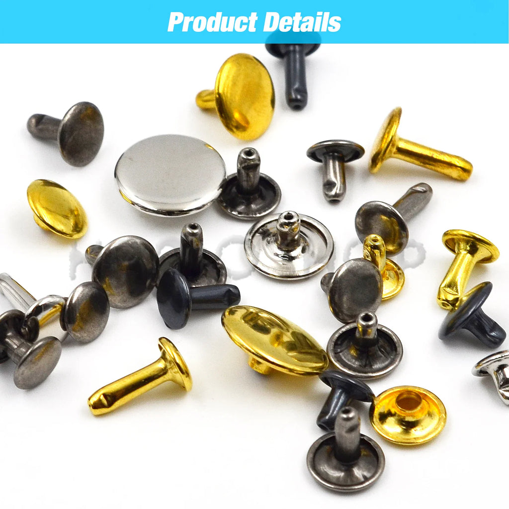 A group of assorted metal rivets for leather accessories and garment decoration