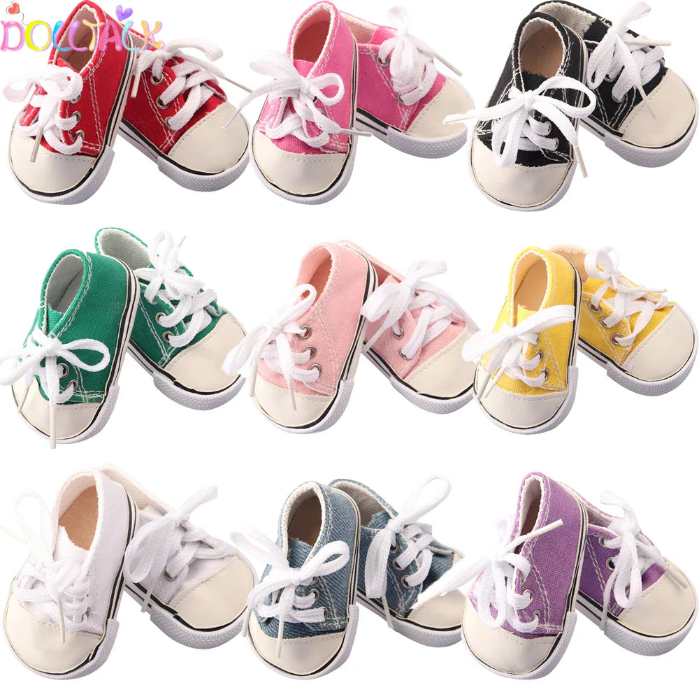 7 Cm Canvas Doll Shoes For 18 Inch American Doll 11 Colors Cloth Doll Shoes Boots Sneakers For 43 Cm Baby New Born&OG Girl