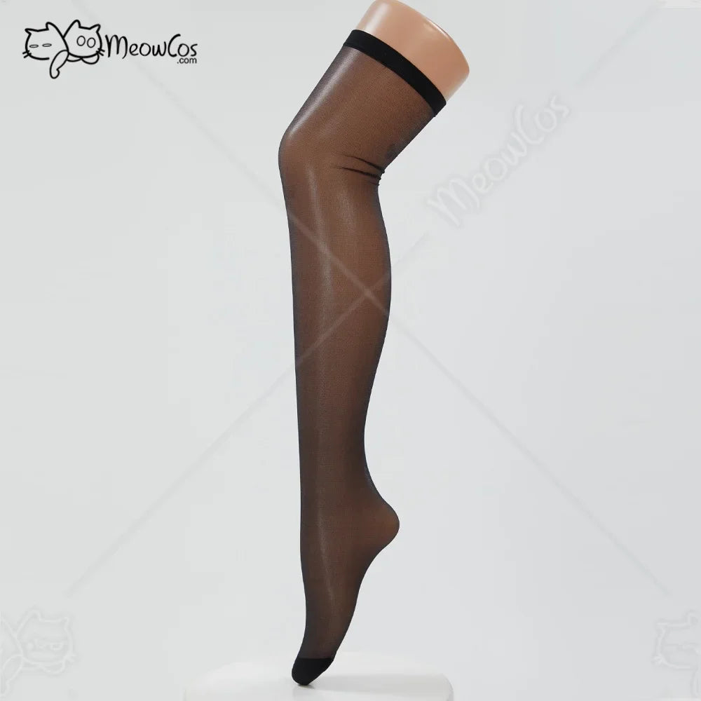 Sheer black thigh-high stockings on a leg mannequin