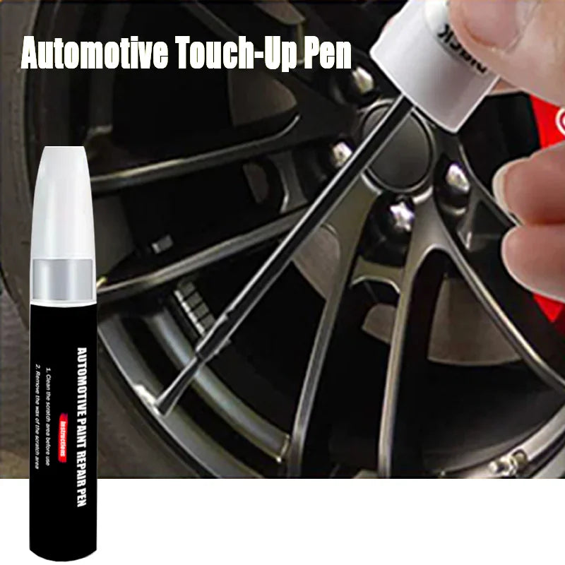 Automotive wheel touch-up paint pens shown in Matte Black, Gloss Black, Silver, and Gray colors.