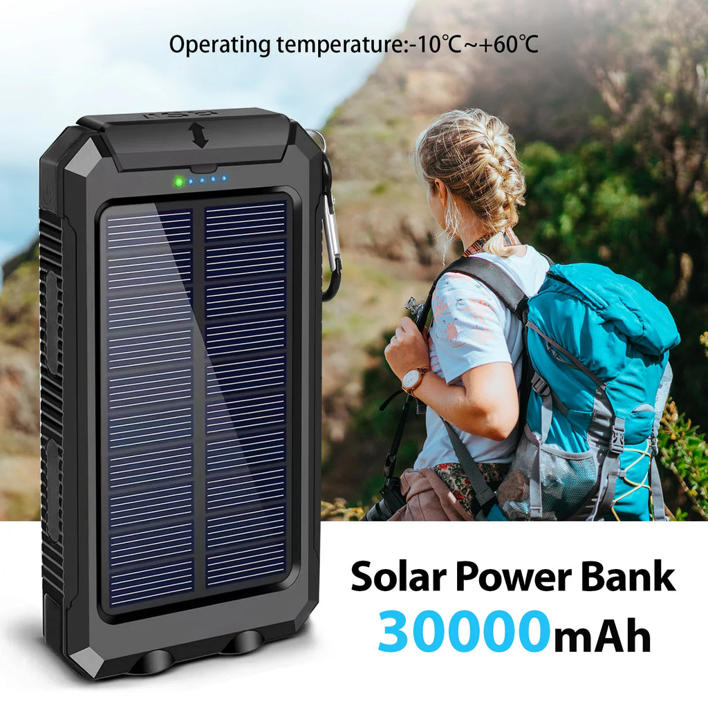 30000mAh solar power bank for hiking and camping trips