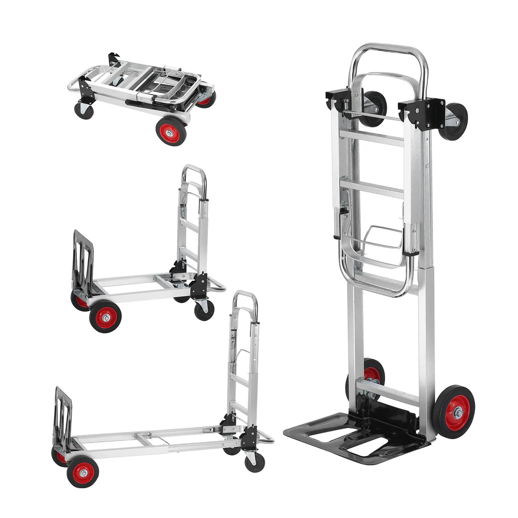 2-in-1 folding aluminum hand truck and platform dolly in various configurations