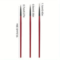 Three thin nail art liner brushes with red handles shown with length measurements