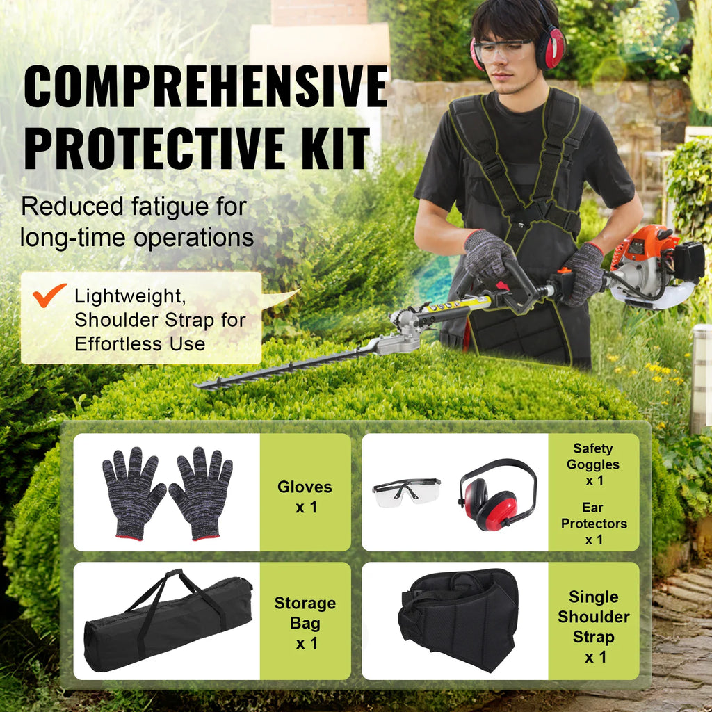 Protective kit accessories including gloves, safety goggles, ear protection, shoulder strap, and storage bag