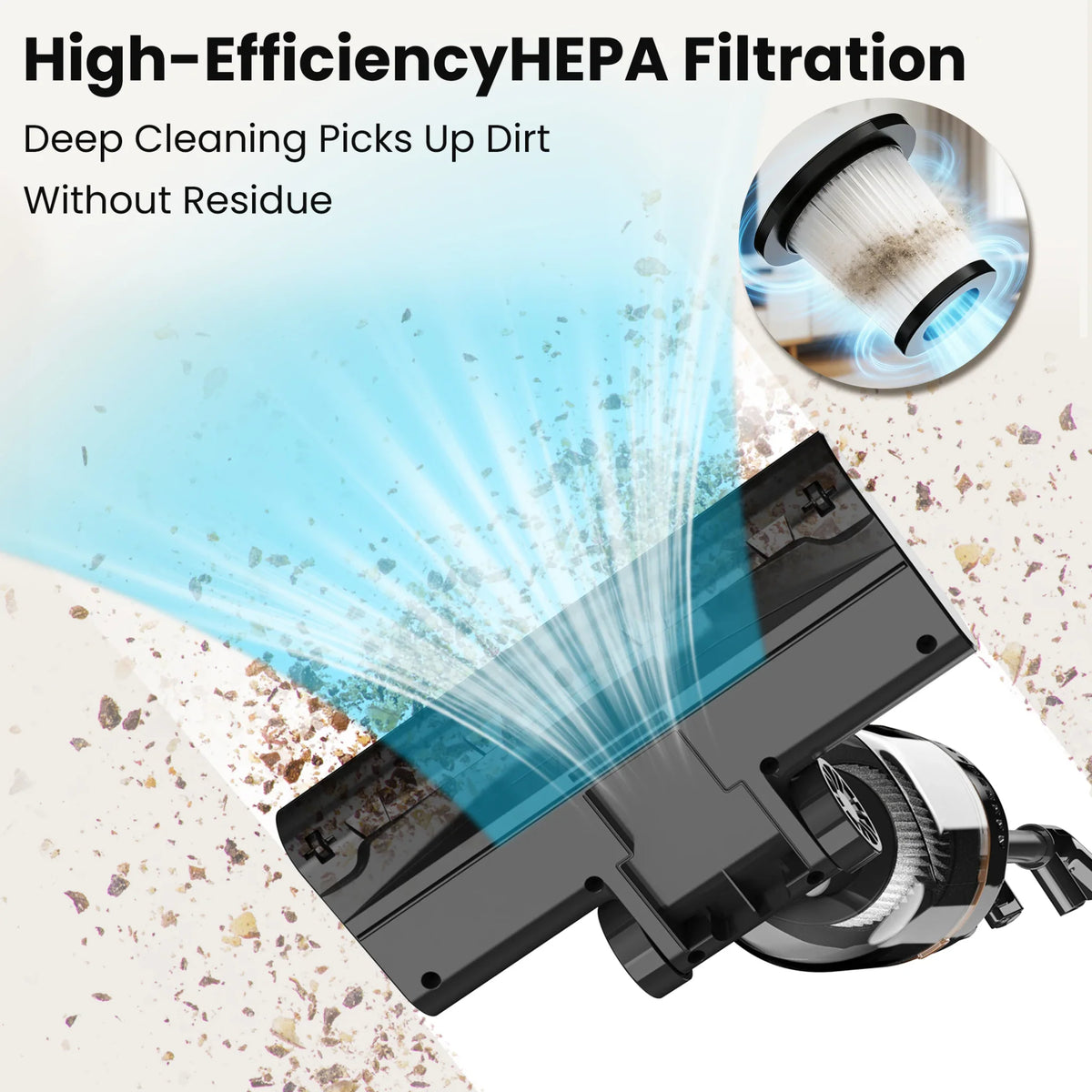 HEPA filter being cleaned with an air stream visualization