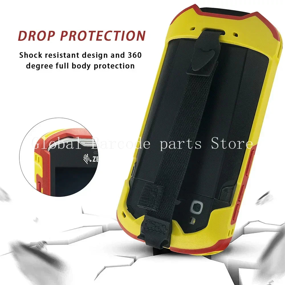 Yellow and red rugged protective case for handheld mobile scanner device