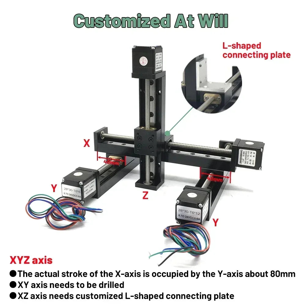XYZ axis custom linear rail setup with L-shaped connecting plate