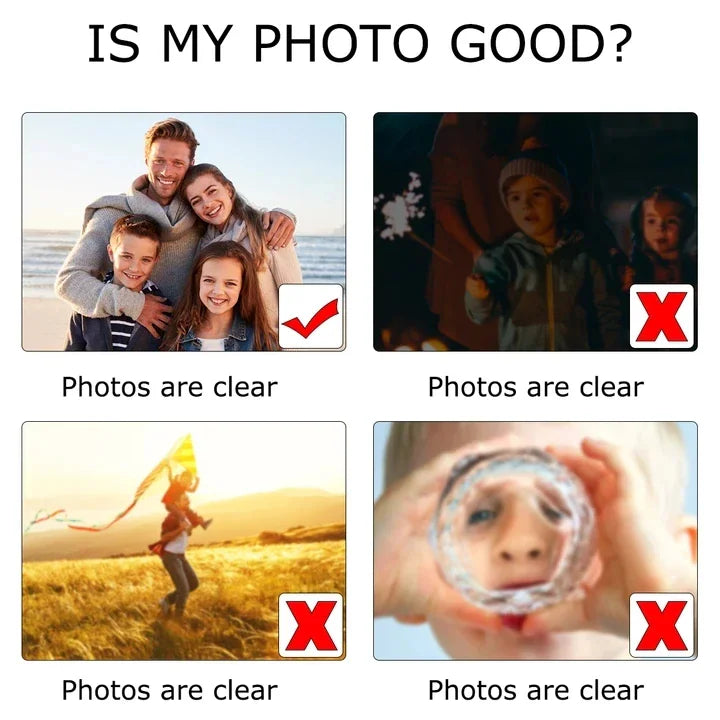 Guide showing examples of good and bad photos for custom wallet engraving