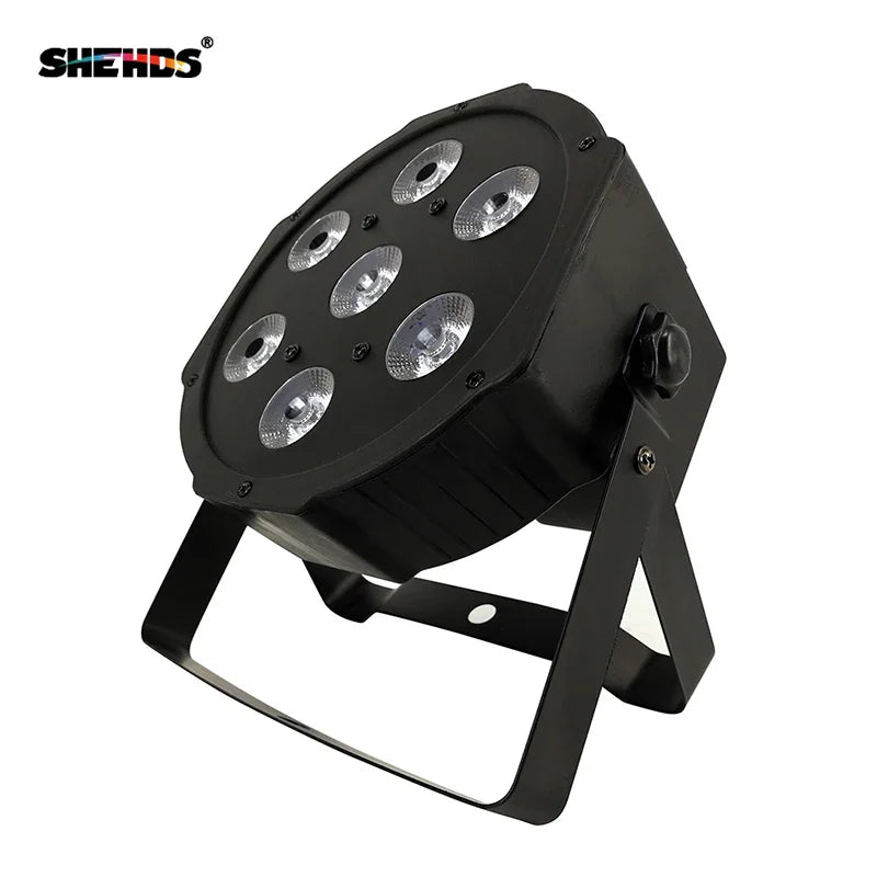 Black flat led par stage light with metal bracket tilted angle view