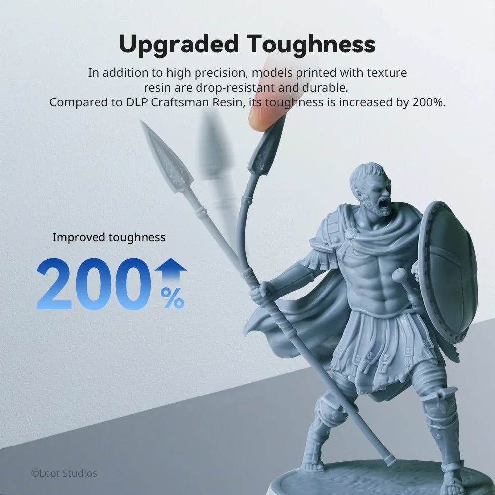 3D printed figurine showing durability and toughness of UV resin.