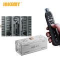 A multi-piece precision screwdriver repair tool kit with electric handle and storage case