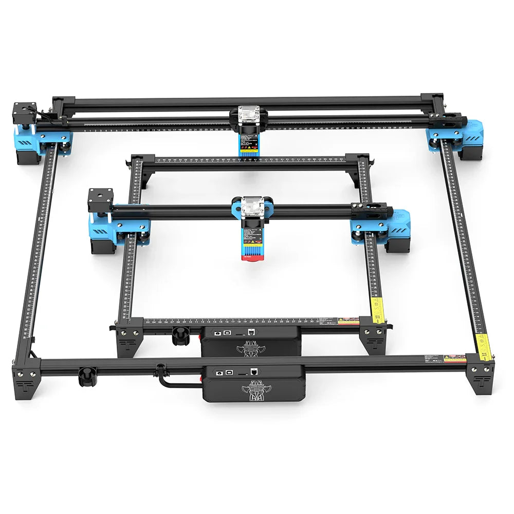 Two laser engraving machine frames of different sizes on white background