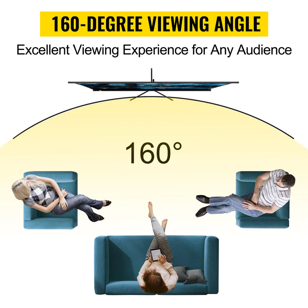 Diagram showing the 160-degree wide viewing angle of the projector screen