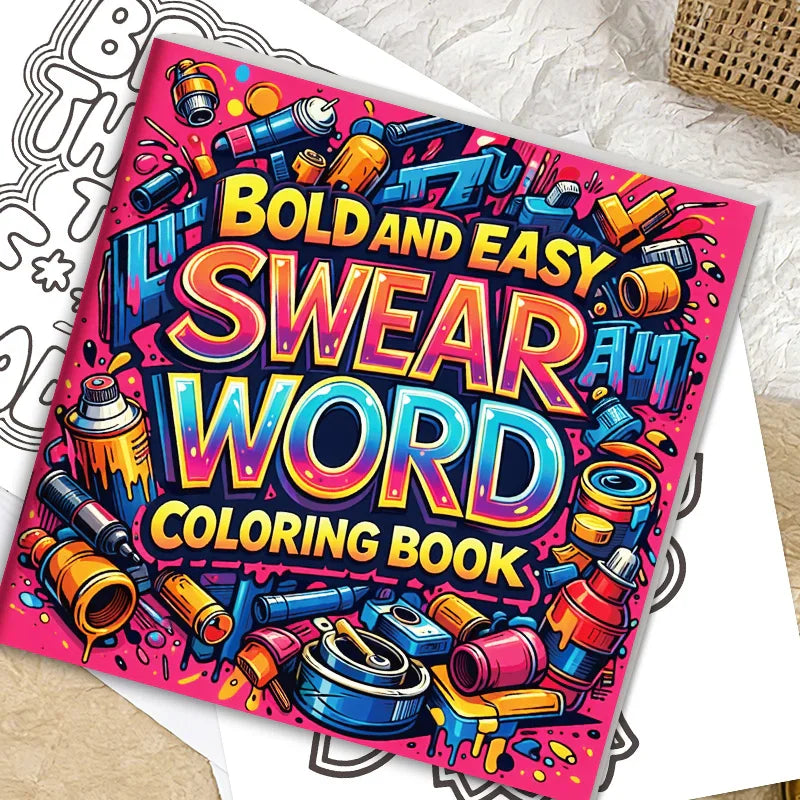 Front cover of a vibrant adult swear word coloring book with graffiti theme