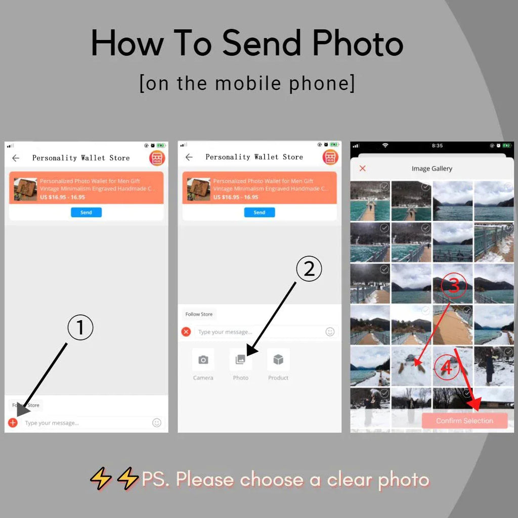 Instructions on how to upload a photo to the store for customization