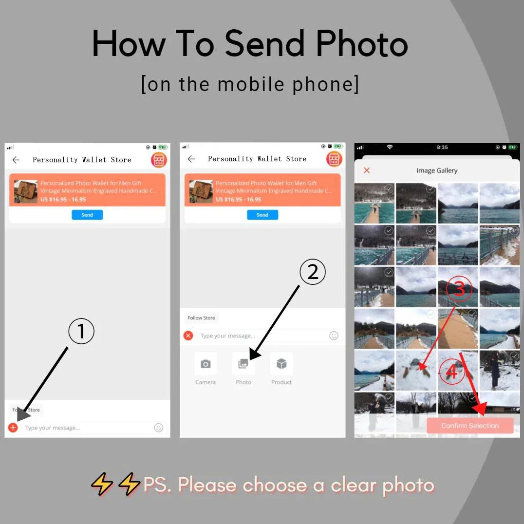 Instructions on how to upload a photo to the store for customization