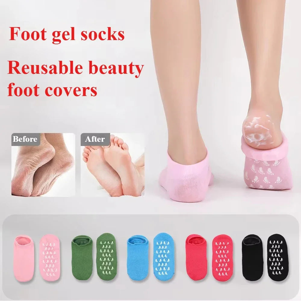 Multi-colored silicone gel moisturizing socks for dry skin care