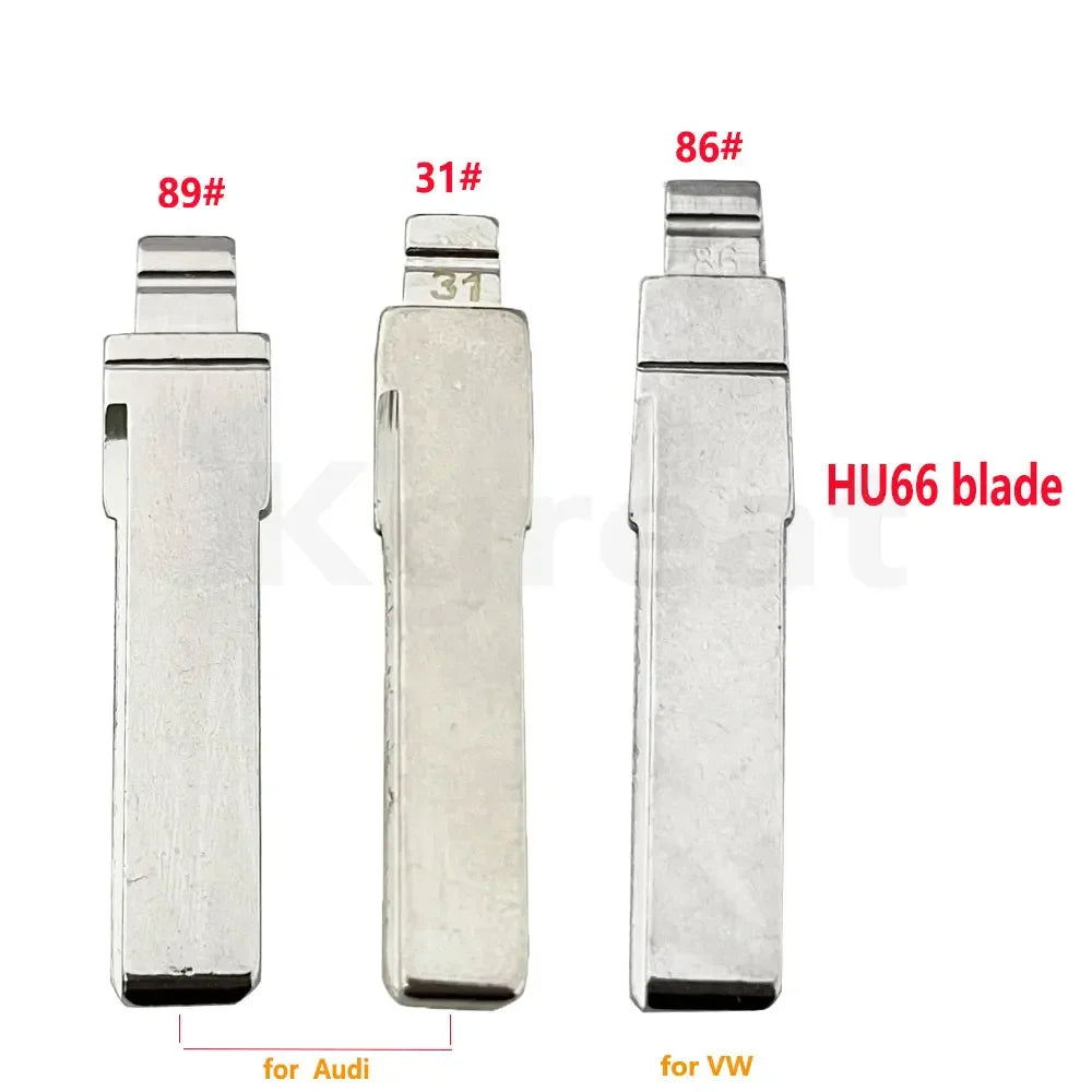 Set of metal uncut key blades for automotive remotes, including models 89, 31, and 86.