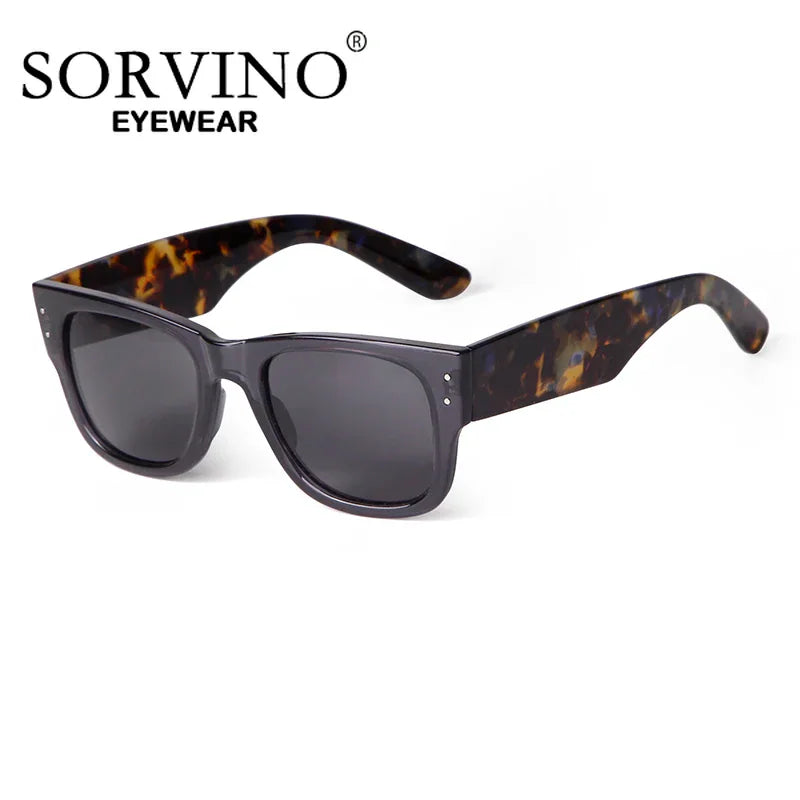 Dark tinted square sunglasses with tortoiseshell arms