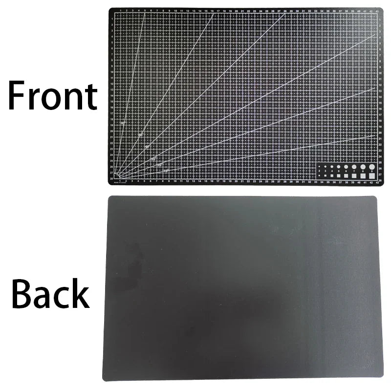 Front and back view of a black self-healing craft cutting mat