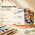 A5 watercolor sketchbook with tiger cover design, multiple sheets, and watercolor painting supplies on desk.