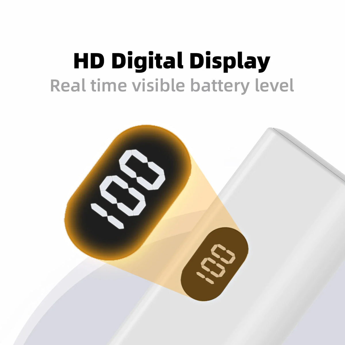 Close-up of a digital LED percentage display on a portable charger