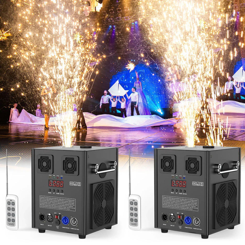 Cold spark machine spraying fireworks at a stage event