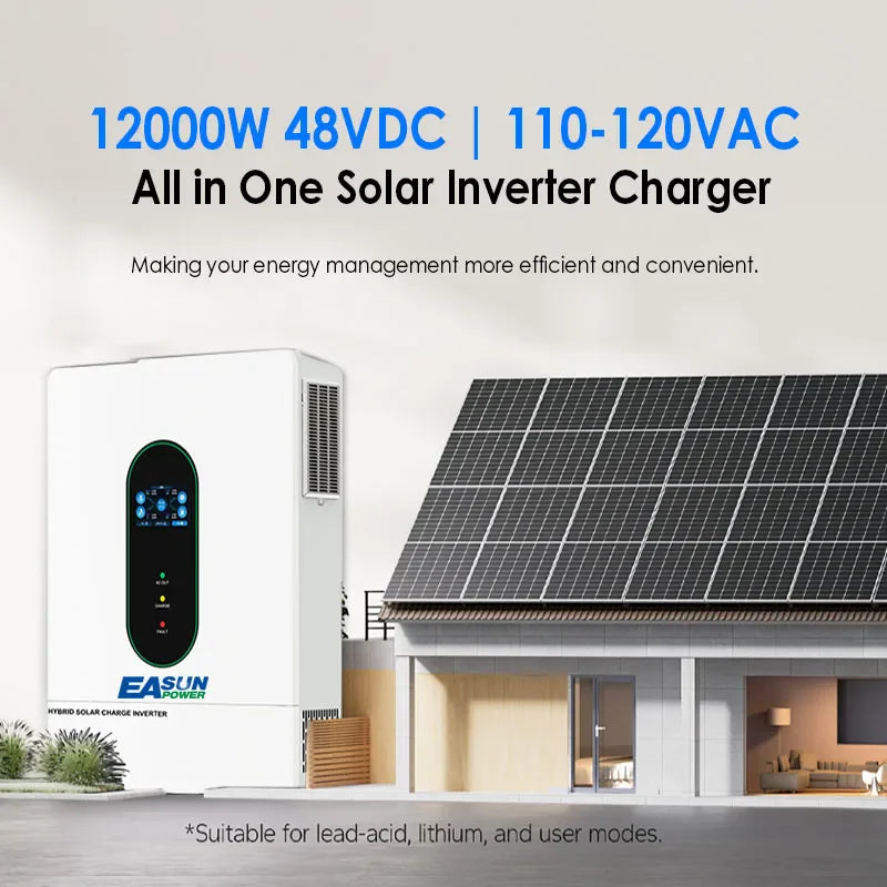 Hybrid solar charge inverter connected to a house roof solar panel system.