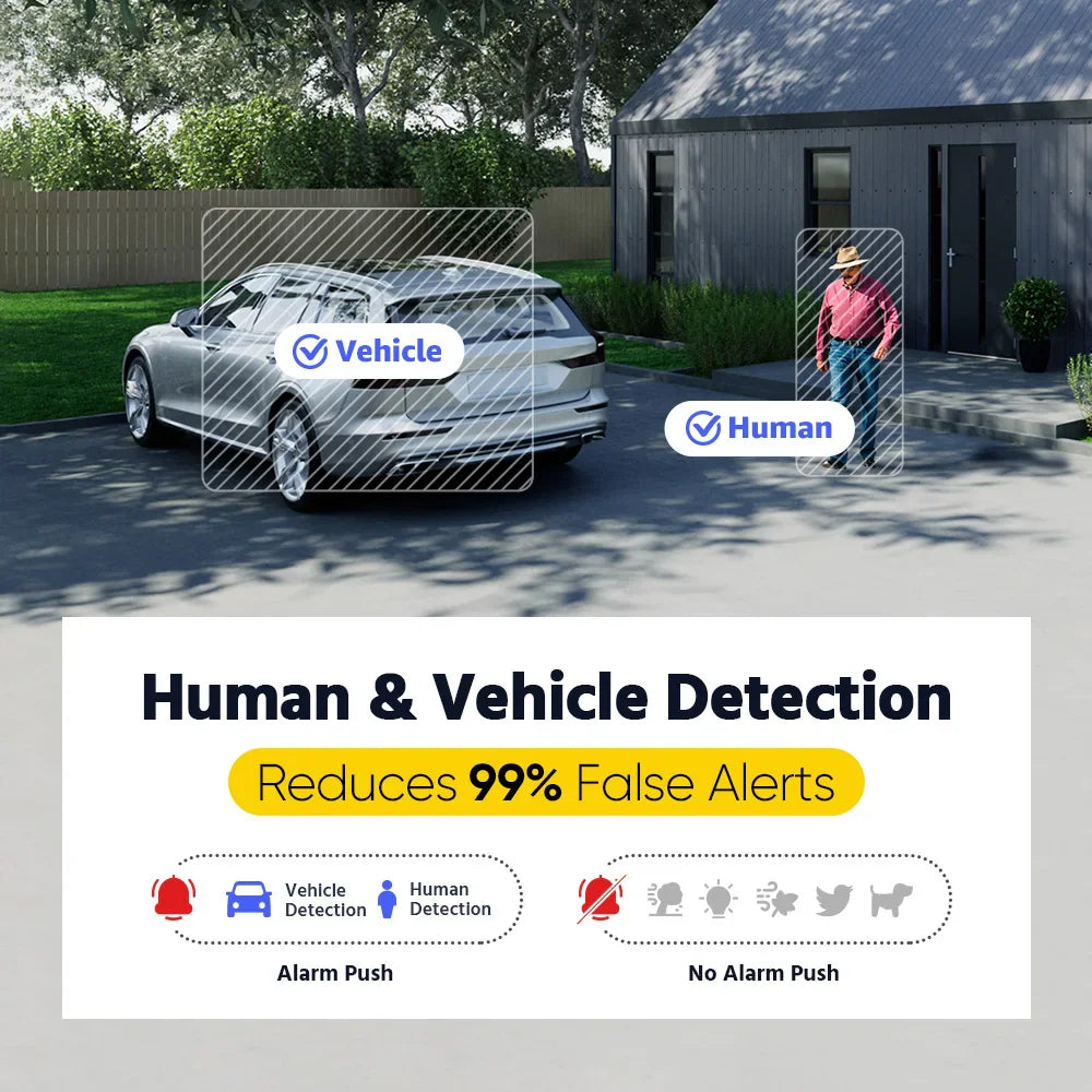 Diagram showing security camera human and vehicle detection functionality